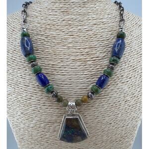 Artisan Multi Stone Gemstone Statement Necklace Lapis, Turquoise +